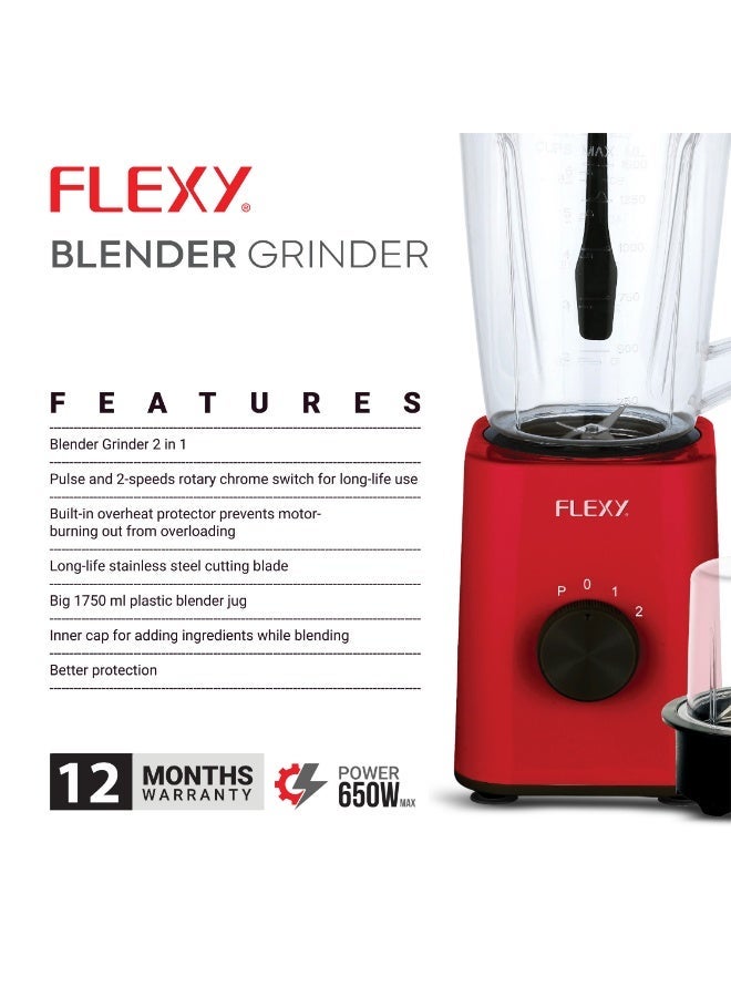 Flexy 650W 2-in-1 Mixer Grinder & Blender with 1750ml Large Jar and 50g Grinding Mill for Smooth Blending, Efficient Grinding, and Everyday Kitchen Use - Image 5